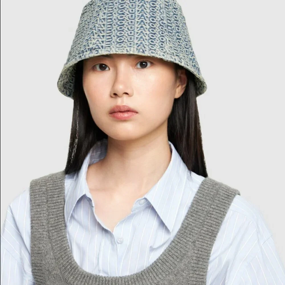 NEW! NWT! Marc Jacobs The Washed Monogram Denim Bucket Hat